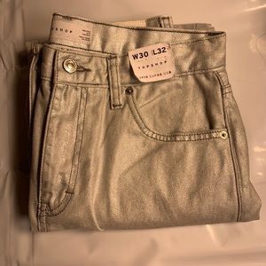 NEW Topshop Silver HighWaist Straight Jeans Size 8